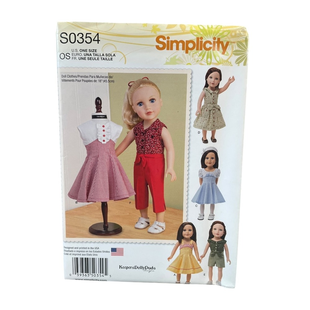 Simplicity S0354 Doll Clothes 18" One Size Multi-Outfit Fashion